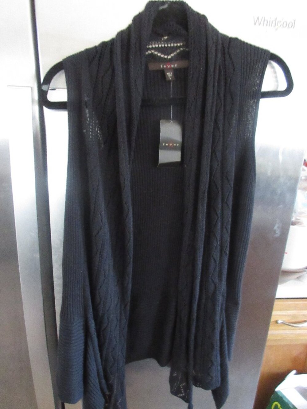 Fever mixed knit long black vest topper new L  cotton blend